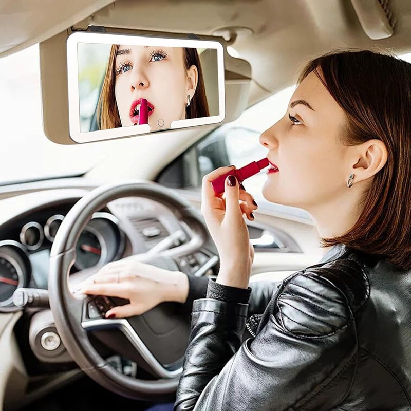 Deluxsa Car Sun Visor Vanity Mirror, 3 Light Modes & 60 LEDs, Rechargeable Dimmable Touch Screen Travel Makeup Mirror,Universal for Truck SUV-Car Accessories Essentials for Women（White） - Image 2